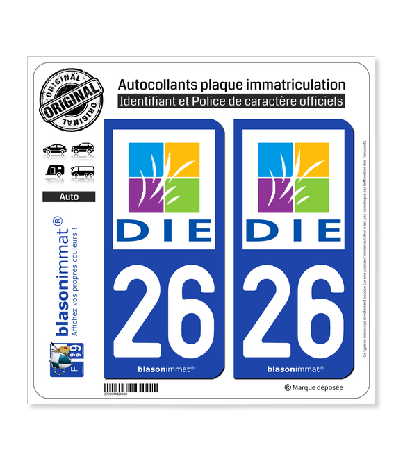 26 Die - Ville | Autocollant plaque immatriculation