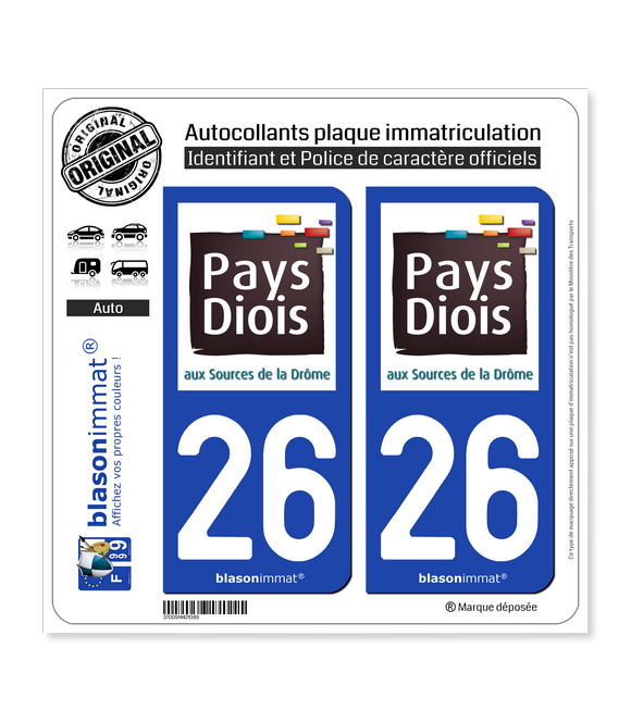 26 Die - Pays | Autocollant plaque immatriculation
