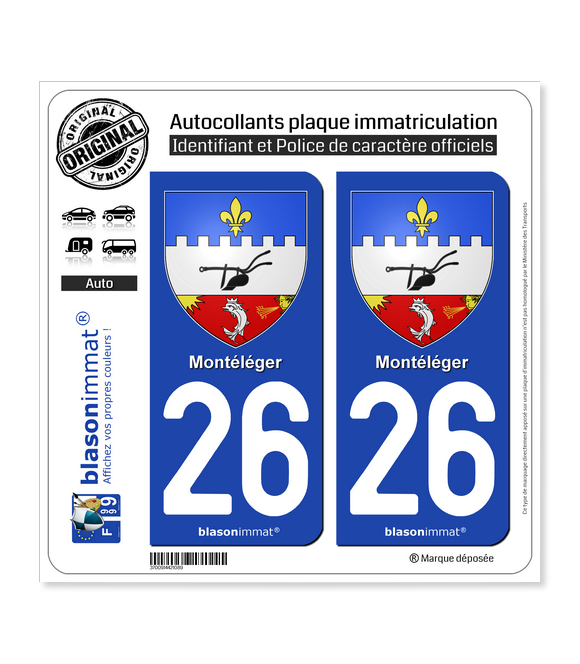 26 Montéléger - Armoiries | Autocollant plaque immatriculation