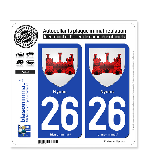 26 Nyons - Armoiries | Autocollant plaque immatriculation