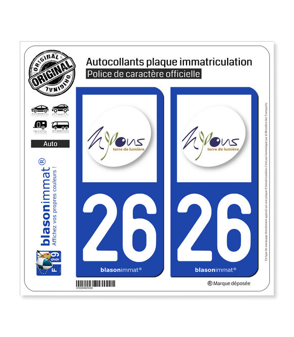 26 Nyons - Ville | Autocollant plaque immatriculation