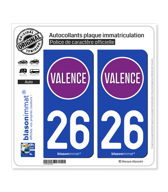 26 Valence - Ville | Autocollant plaque immatriculation