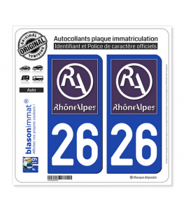 26 Rhône-Alpes - LogoType II | Autocollant plaque immatriculation