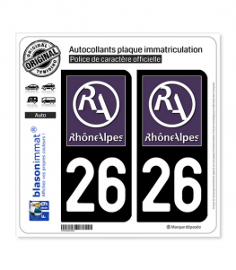 26 Rhône-Alpes - LogoType II | Autocollant plaque immatriculation