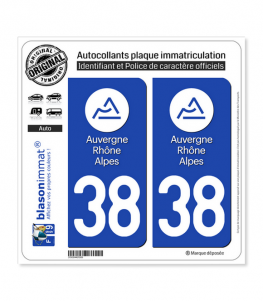 38 Auvergne-Rhône-Alpes - LogoType | Autocollant plaque immatriculation