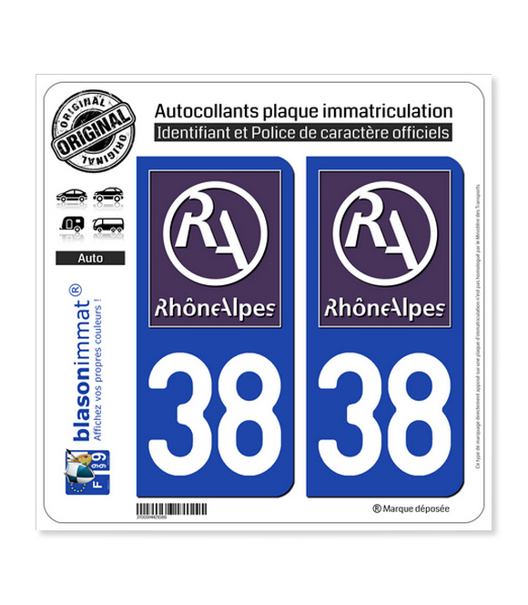 38 Rhône-Alpes - LogoType II | Autocollant plaque immatriculation