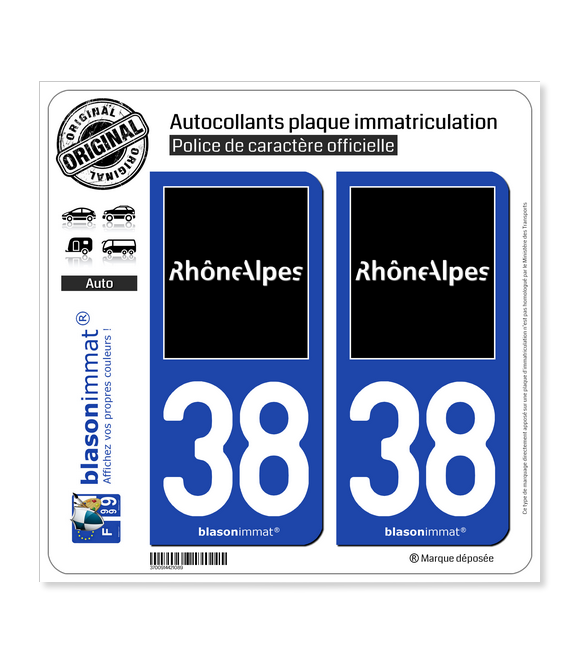 38 Rhône-Alpes - Tourisme | Autocollant plaque immatriculation