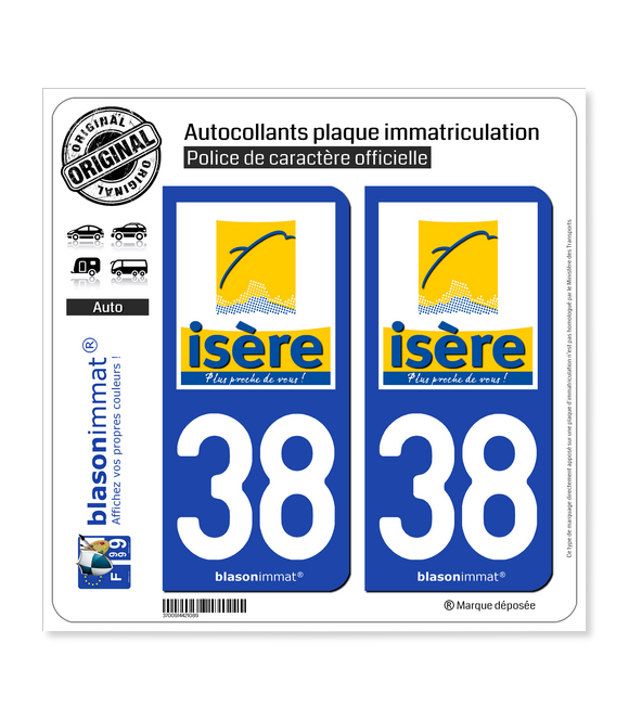 38 Isère - Département | Autocollant plaque immatriculation