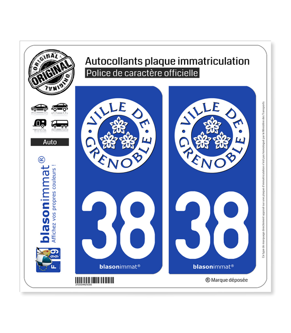 38 Grenoble - Ville | Autocollant plaque immatriculation