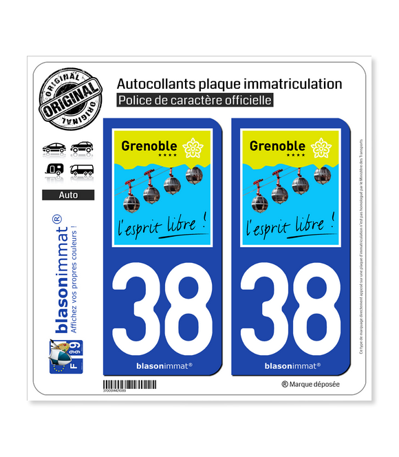 38 Grenoble - Tourisme | Autocollant plaque immatriculation