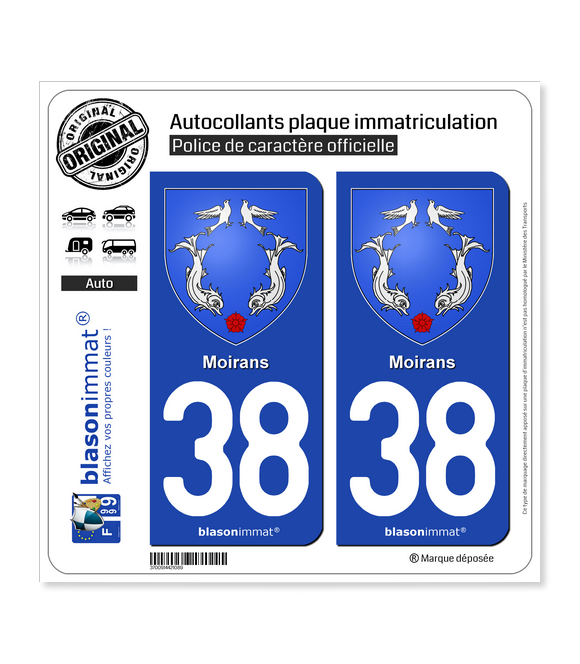 38 Moirans - Armoiries | Autocollant plaque immatriculation