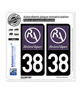 38 Rhône-Alpes - LogoType II | Autocollant plaque immatriculation