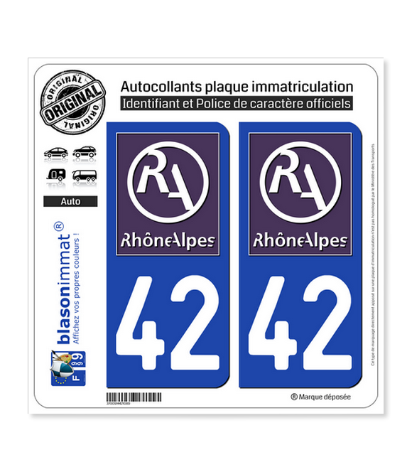 42 Rhône-Alpes - LogoType II | Autocollant plaque immatriculation