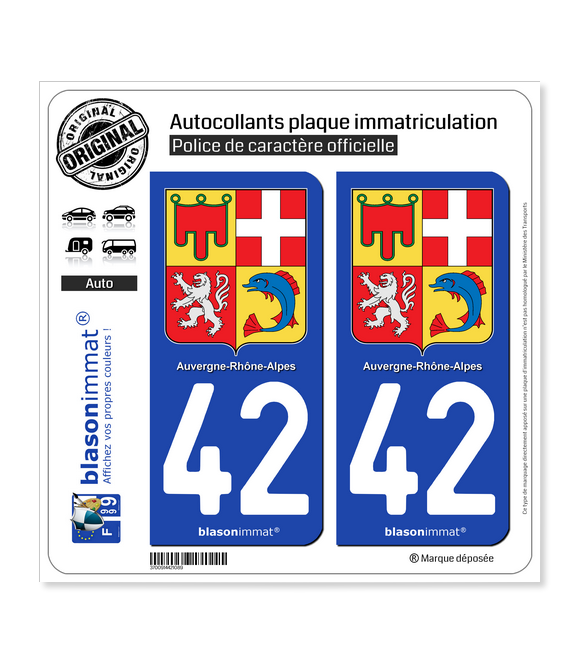 42 Auvergne-Rhône-Alpes - Armoiries | Autocollant plaque immatriculation