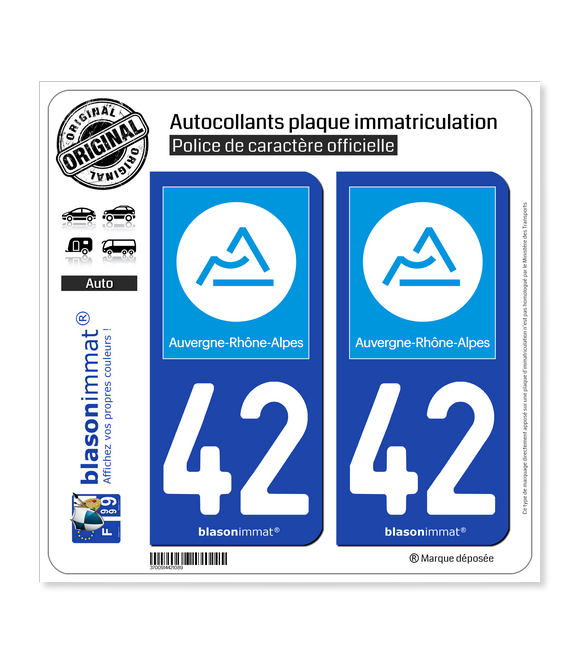 42 Auvergne-Rhône-Alpes - Région | Autocollant plaque immatriculation