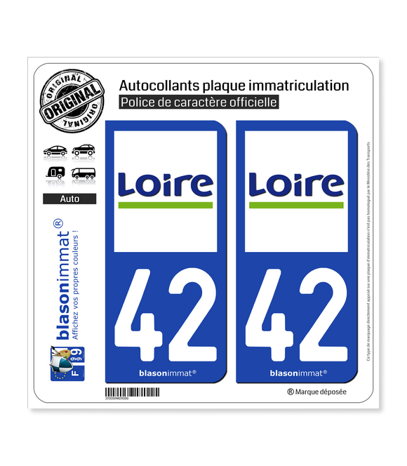 Autocollants du département 42 pour plaque d'immatriculation avec blason de  la Loire et du Forez