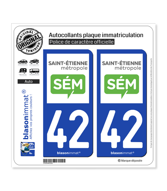 42 Saint-Etienne - Métropole | Autocollant plaque immatriculation