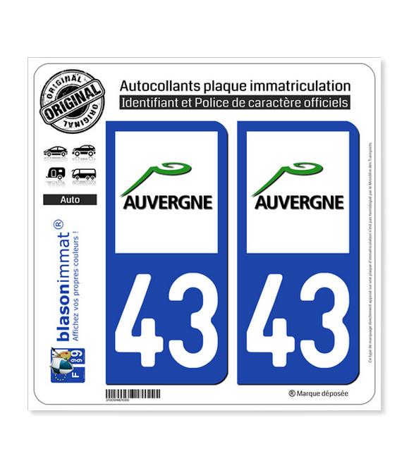 43 Auvergne - LogoType | Autocollant plaque immatriculation