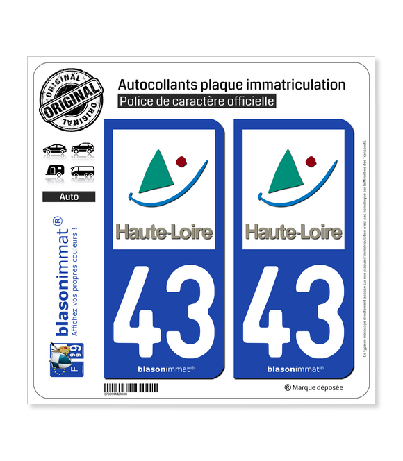 43 Haute-Loire - Département | Autocollant plaque immatriculation