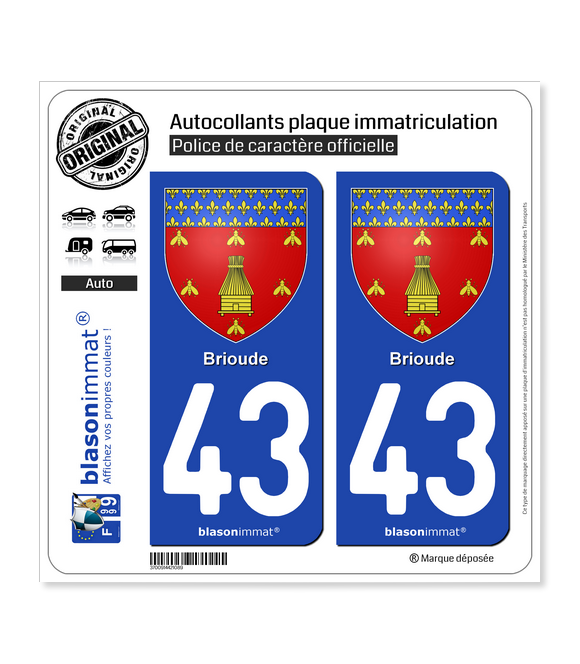 43 Brioude - Armoiries | Autocollant plaque immatriculation