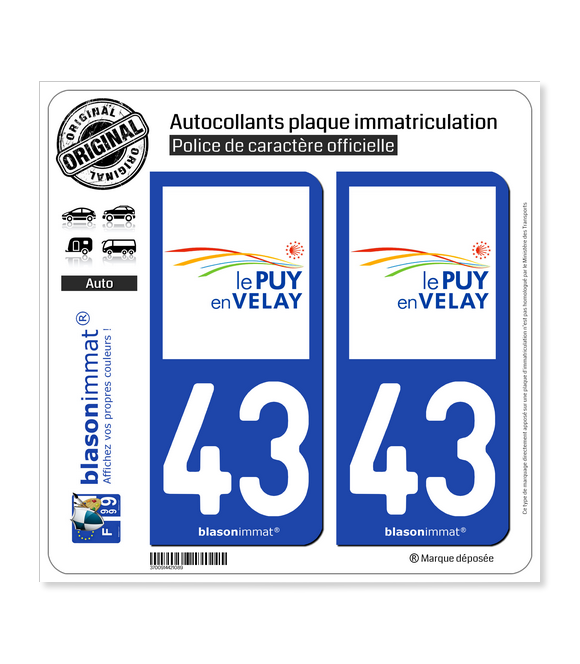 43 Puy-en-Velay - Agglo | Autocollant plaque immatriculation