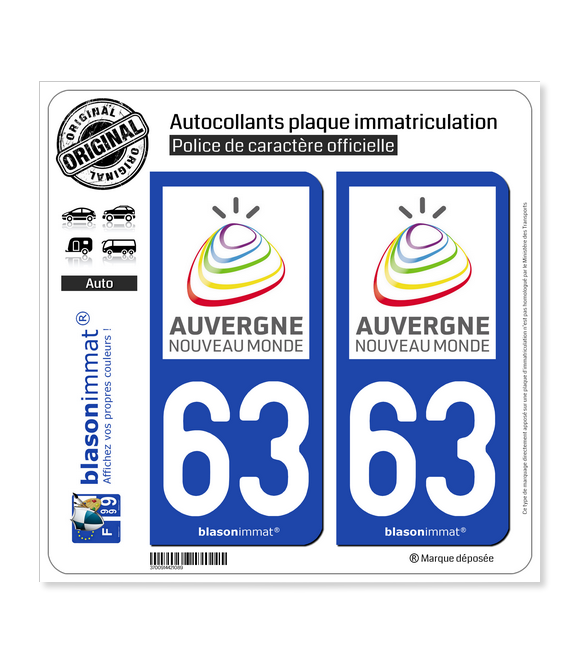 63 Auvergne - Tourisme | Autocollant plaque immatriculation