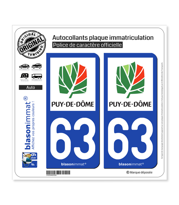 63 Puy-de-Dôme - Département | Autocollant plaque immatriculation