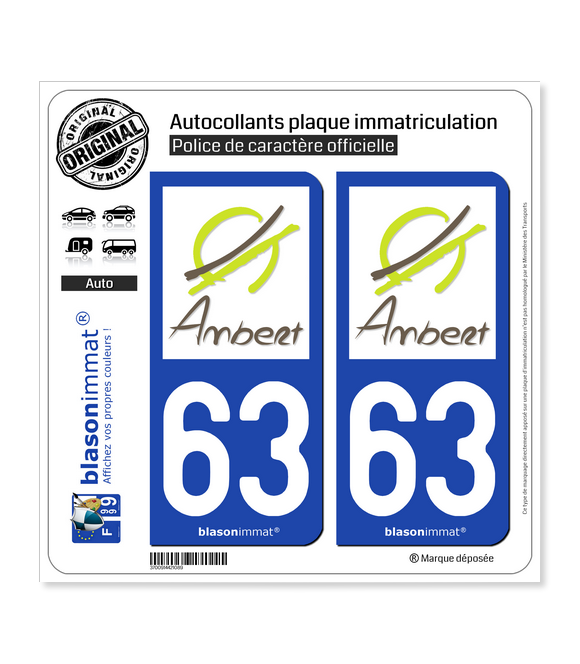 63 Ambert - Ville | Autocollant plaque immatriculation