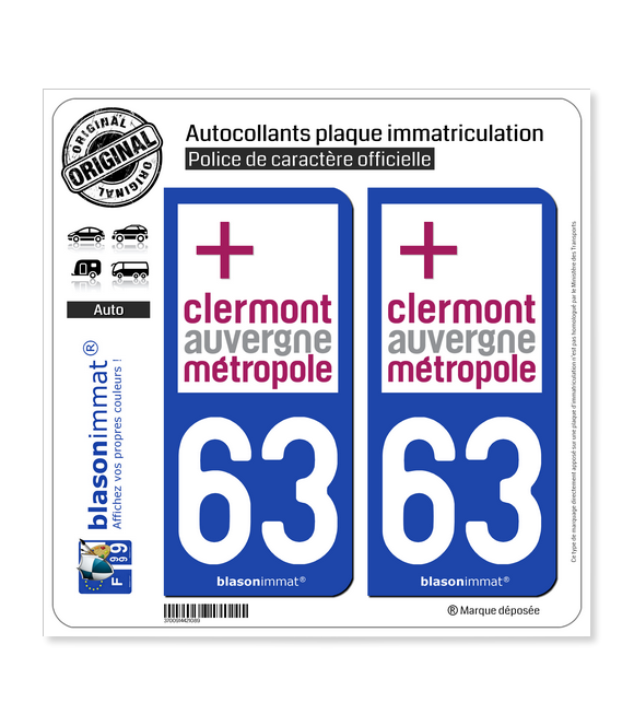 63 Clermont-Ferrand - Agglo | Autocollant plaque immatriculation