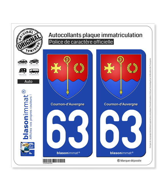 63 Cournon-d'Auvergne - Armoiries | Autocollant plaque immatriculation