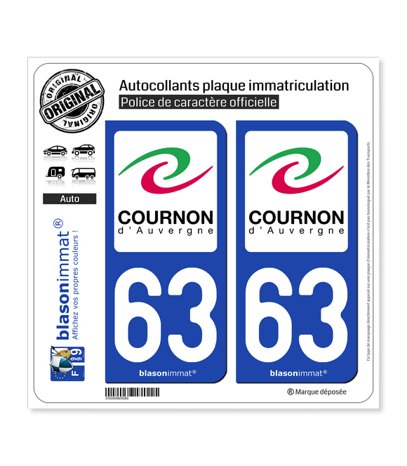 63 Cournon-d'Auvergne - Ville | Autocollant plaque immatriculation