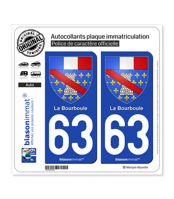 63 La Bourboule - Armoiries | Autocollant plaque immatriculation