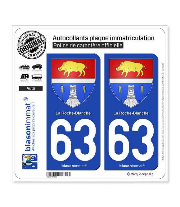 63 La Roche-Blanche - Armoiries | Autocollant plaque immatriculation