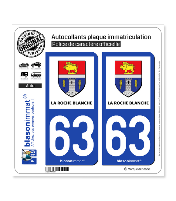 63 La Roche-Blanche - Commune | Autocollant plaque immatriculation