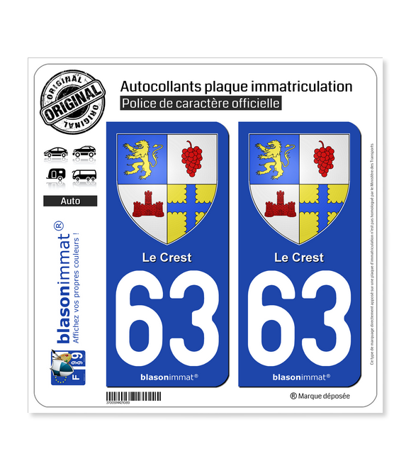 63 Le Crest - Armoiries | Autocollant plaque immatriculation