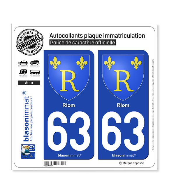 63 Riom - Armoiries | Autocollant plaque immatriculation