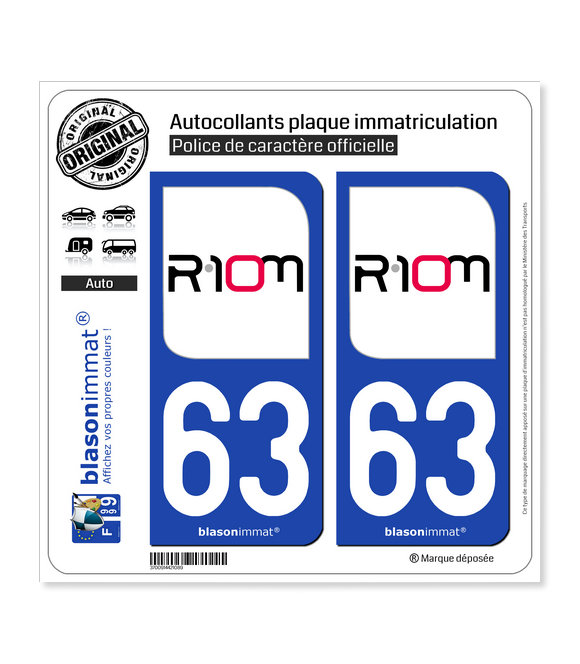 63 Riom - Ville | Autocollant plaque immatriculation