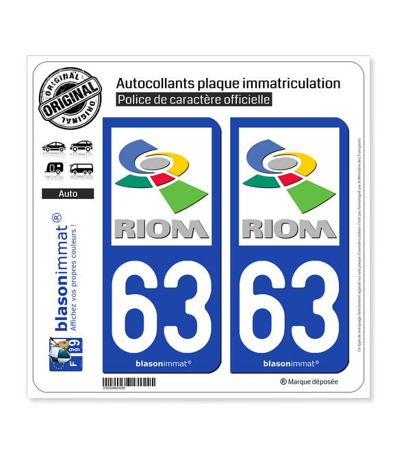 63 Riom - Agglo | Autocollant plaque immatriculation