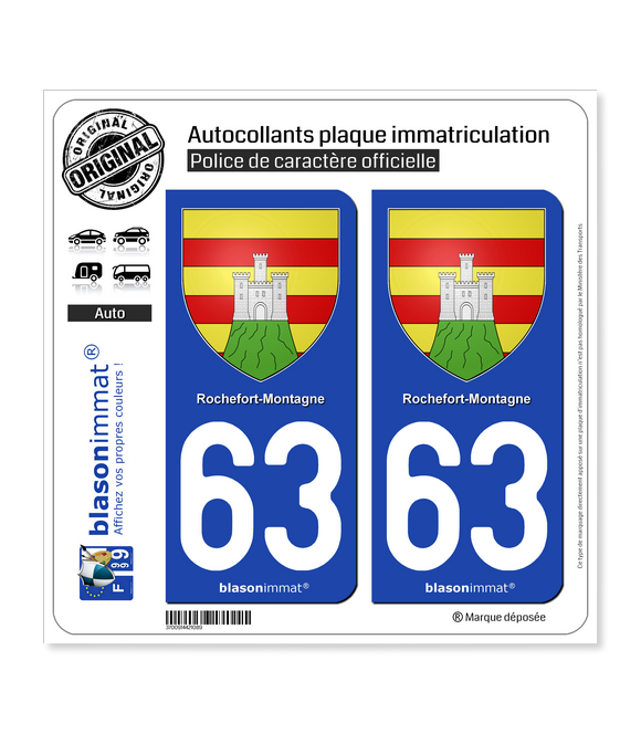 63 Rochefort-Montagne - Armoiries | Autocollant plaque immatriculation