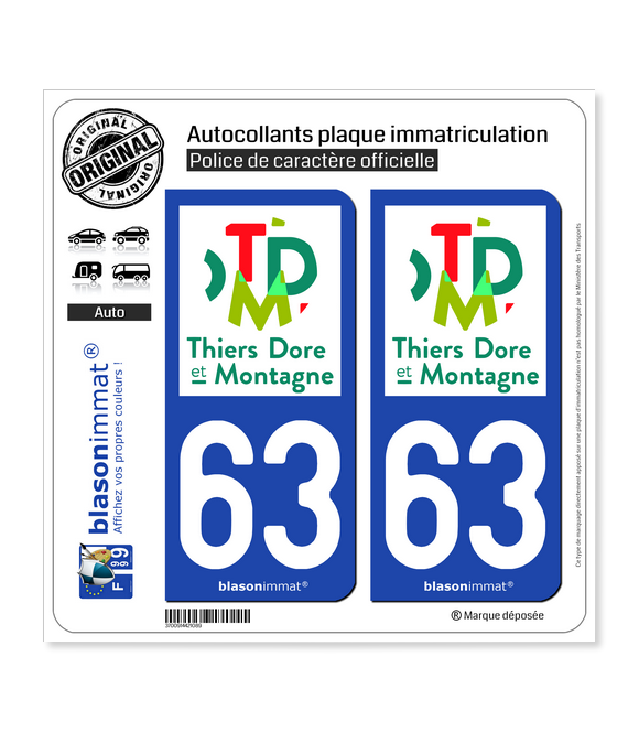 63 Thiers - Agglo | Autocollant plaque immatriculation