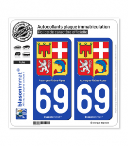 69 Auvergne-Rhône-Alpes - Armoiries | Autocollant plaque immatriculation