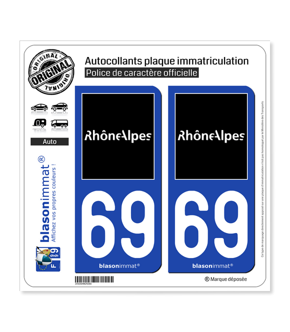 69 Rhône-Alpes - Tourisme | Autocollant plaque immatriculation