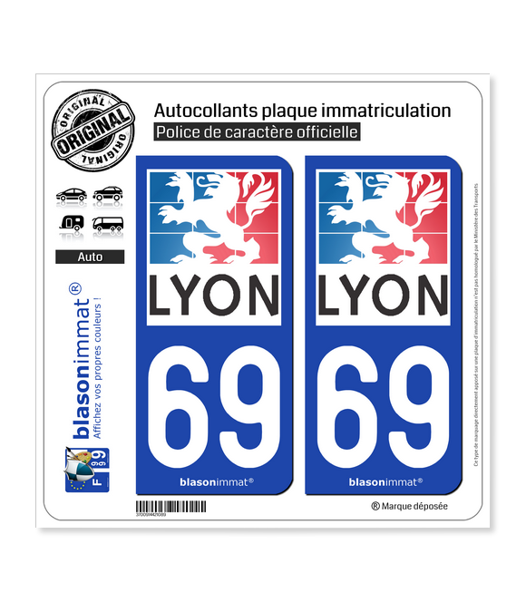 Arrondis Zone-Stickers 2 Autocollants Plaque Immatriculation 69 Auvergne-Rhône-Alpes Rhône