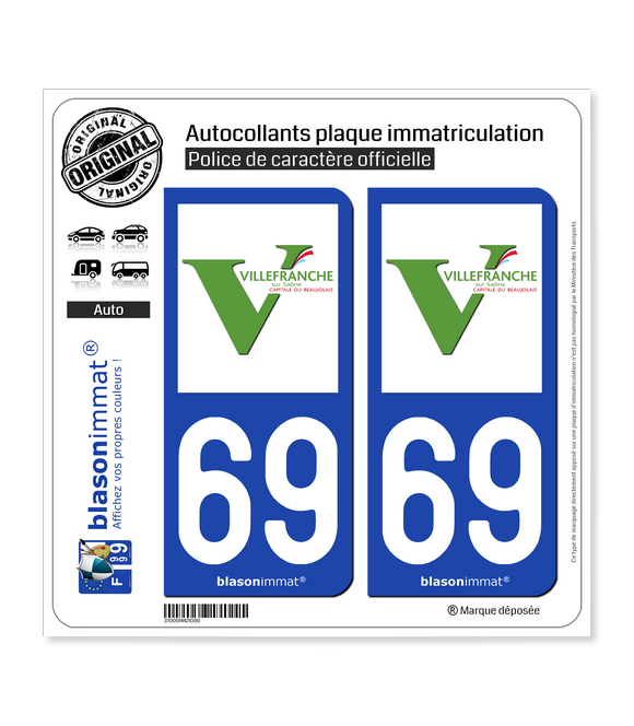 69 Villefranche-sur-Saône - Ville | Autocollant plaque immatriculation