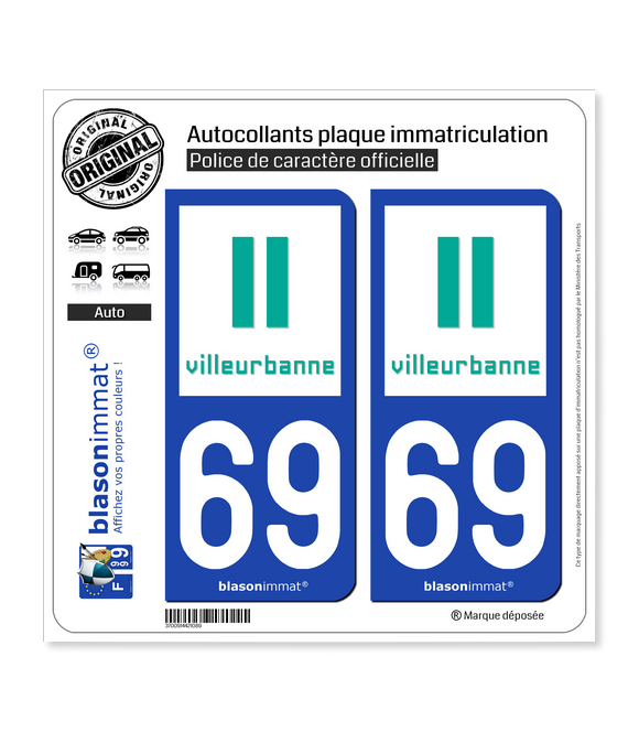 69 Villeurbanne - Ville | Autocollant plaque immatriculation