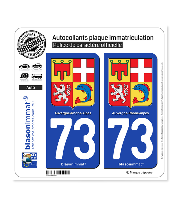73 Auvergne-Rhône-Alpes - Armoiries | Autocollant plaque immatriculation