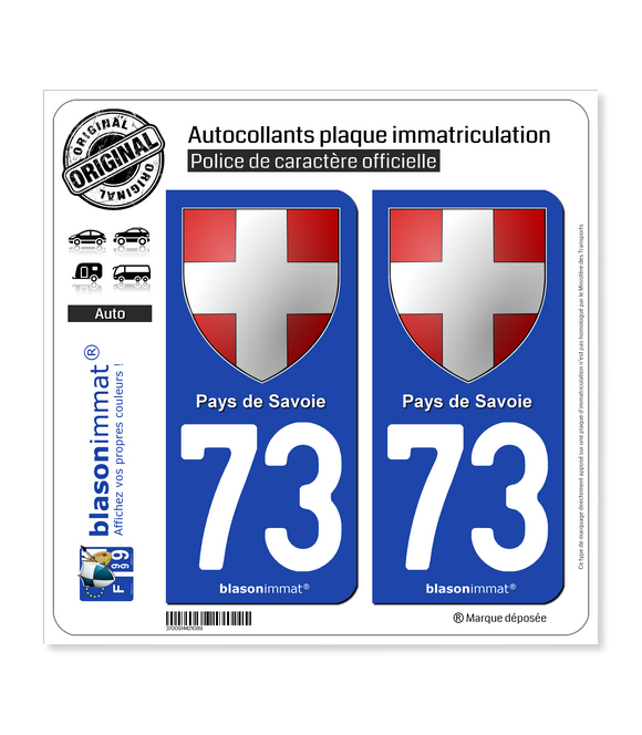 73 Pays de Savoie - Armoiries | Autocollant plaque immatriculation