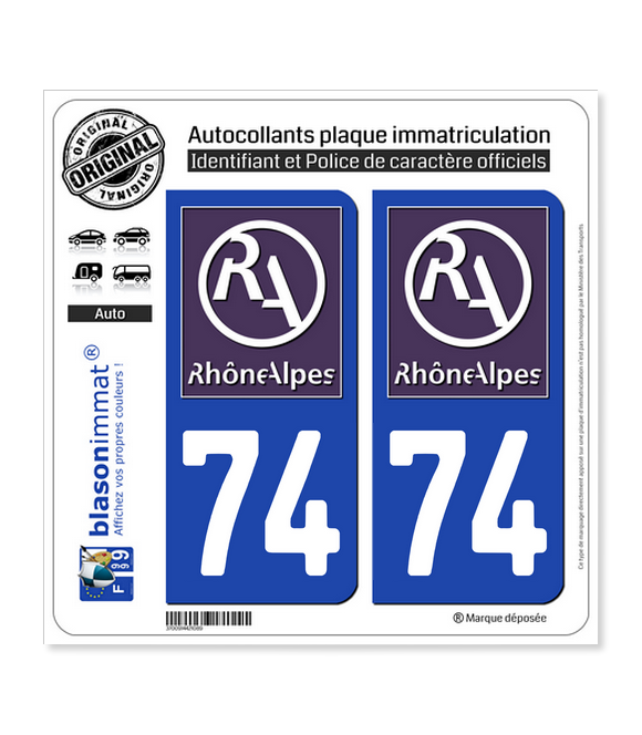 74 Rhône-Alpes - LogoType II | Autocollant plaque immatriculation