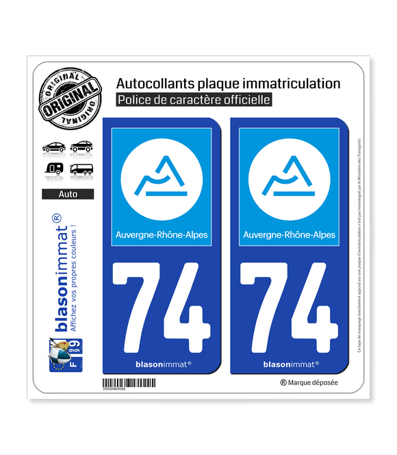 74 Auvergne-Rhône-Alpes - Région | Autocollant plaque immatriculation