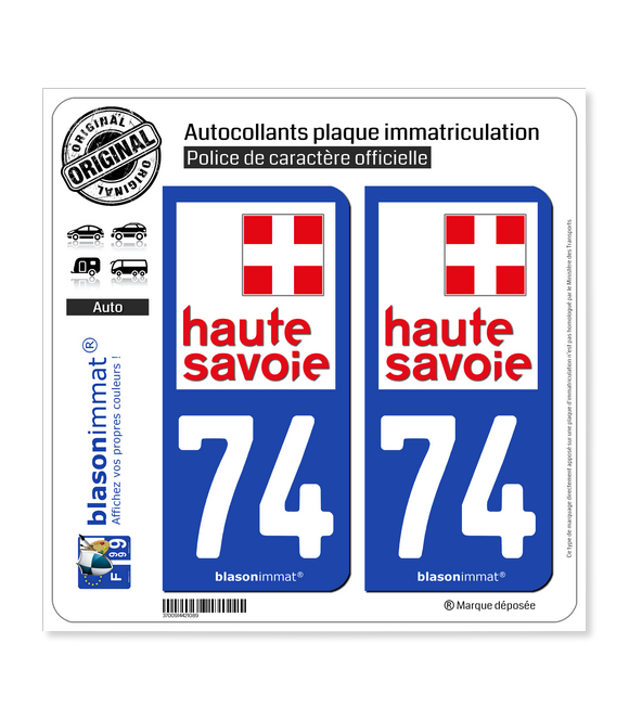 74 Haute-Savoie - Département | Autocollant plaque immatriculation